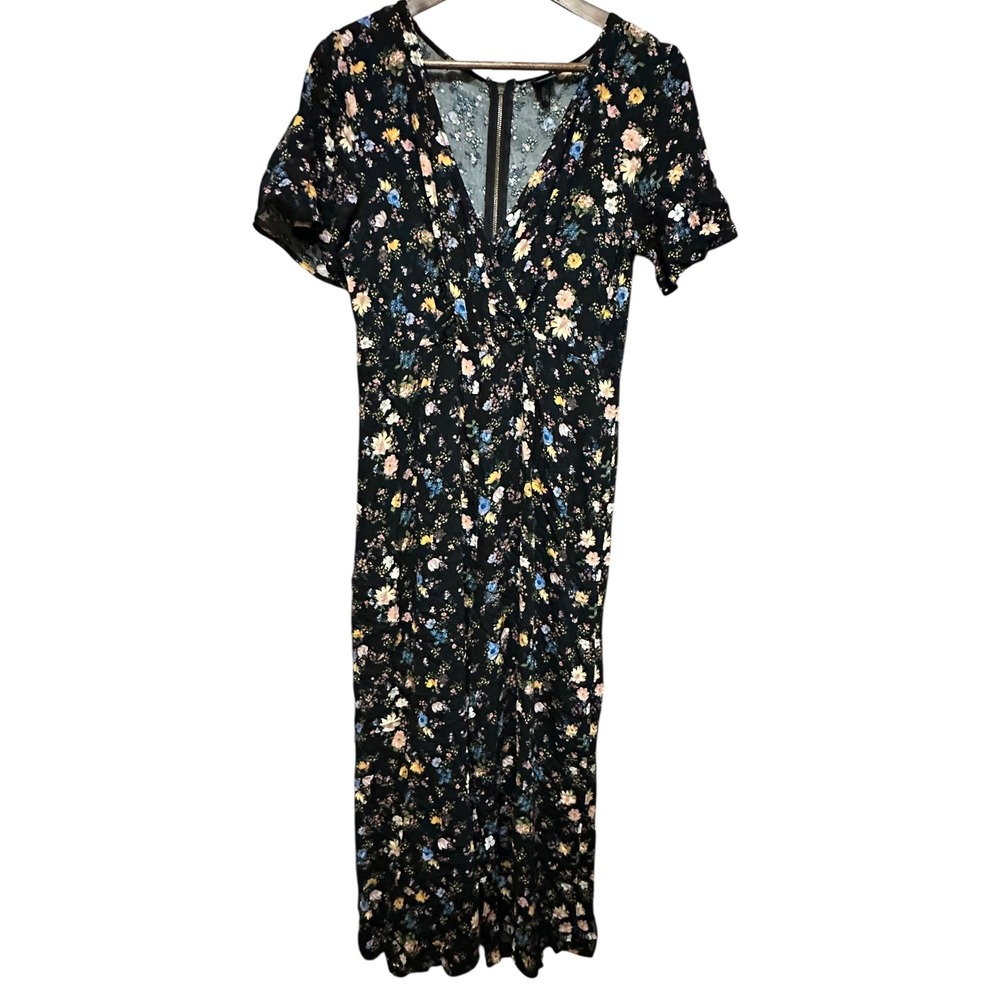 Floral Print Midi‎ Dress V-Neck Short Sleeve Ruched Casual Summer Sundress